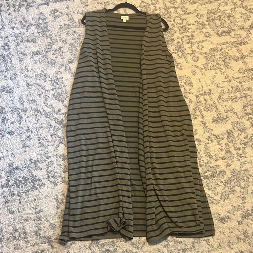 LuLaRoe Black and Green Striped Cardigan Duster